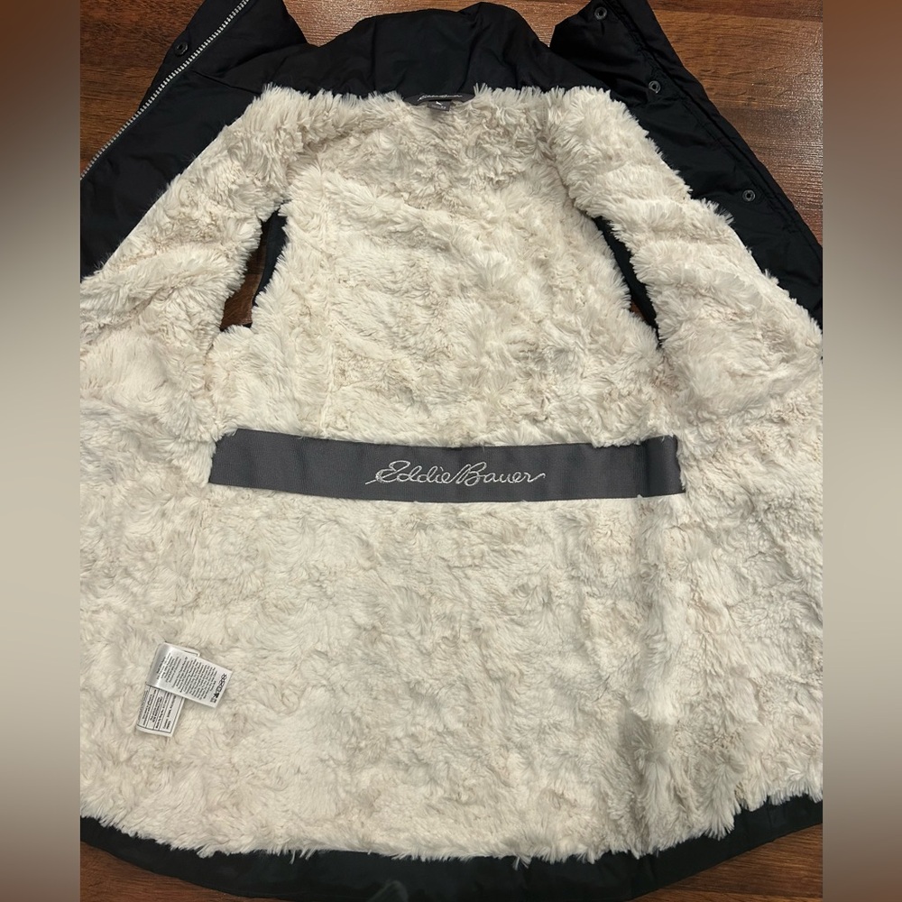 Eddie Bauer Goose Down Women’s Parka Vest Black Fur Lined Size Small P Ladies - Picture 5 of 7